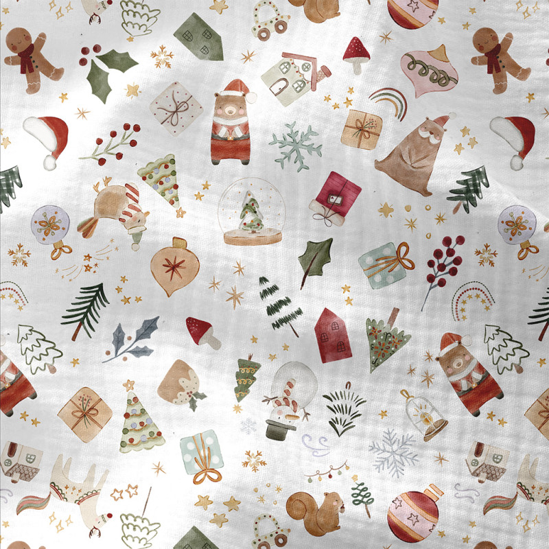 Printed Double Gauze VISBY White / Red